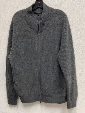 Naked Cashmere 100% Cashmere Zip Up Sweater XL Gray Ribbed Luxe Soft
